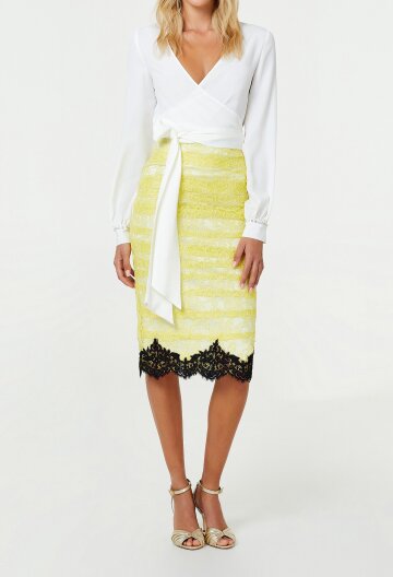 레이스 펜슬 스커트 