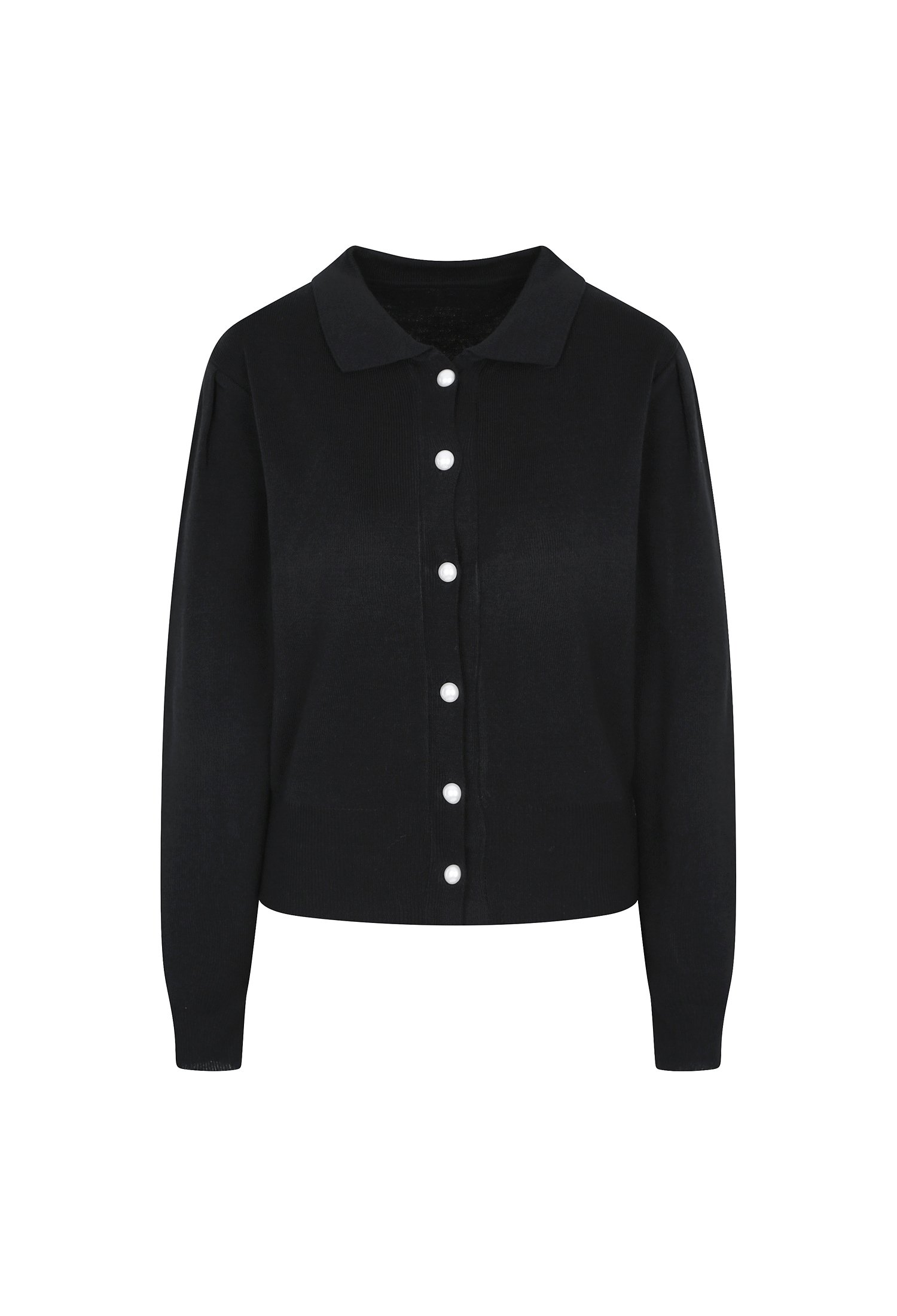 펄버튼 칼라 가디건 (BLACK)