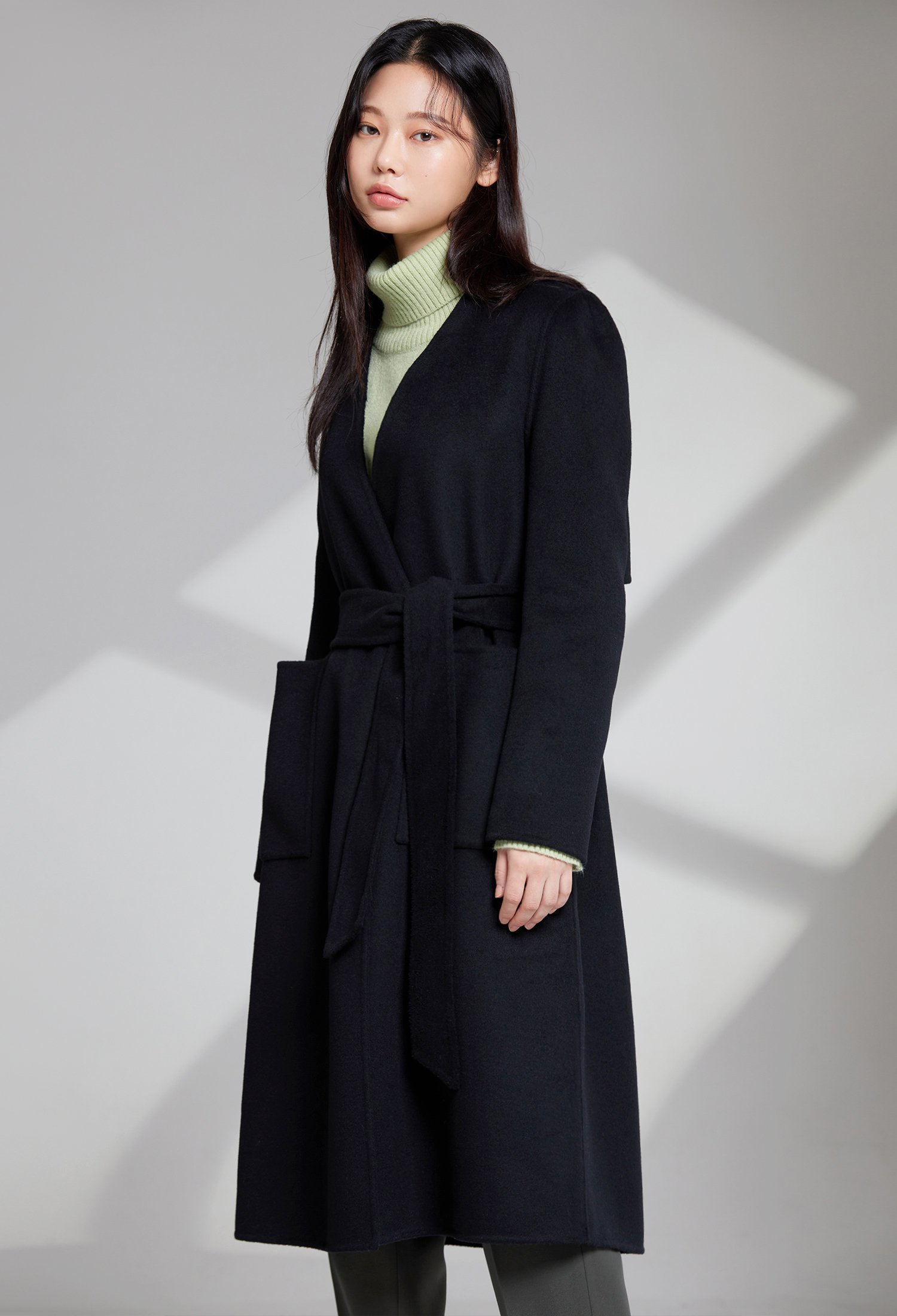 울 블렌드 백 플랩 코트 (BLACK)