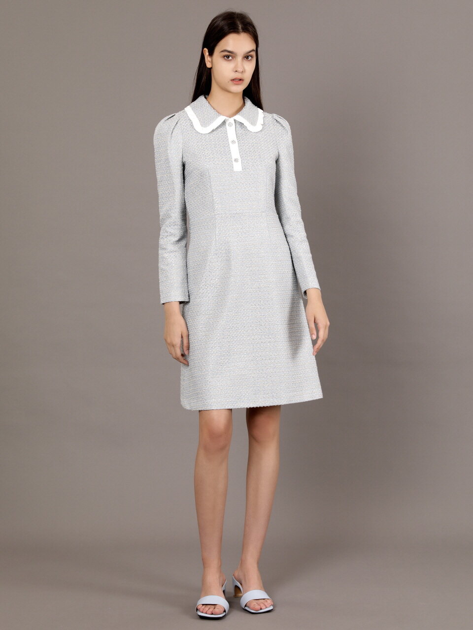 Tweed Jewel Button Dress_SKY BLUE 코엣 트위드 쥬얼버튼 원피스_스카이블루