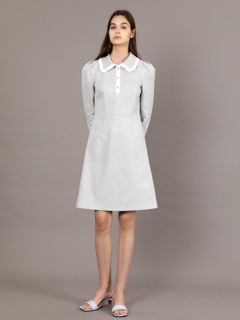 Tweed Jewel Button Dress_SKY BLUE 코엣 트위드 쥬얼버튼 원피스_스카이블루