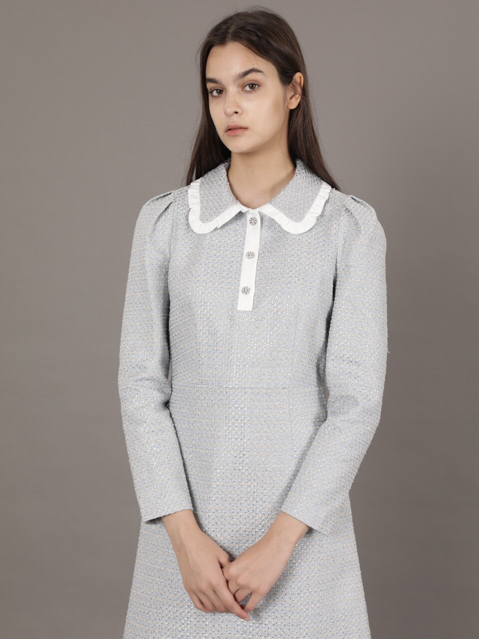 Tweed Jewel Button Dress_SKY BLUE 코엣 트위드 쥬얼버튼 원피스_스카이블루