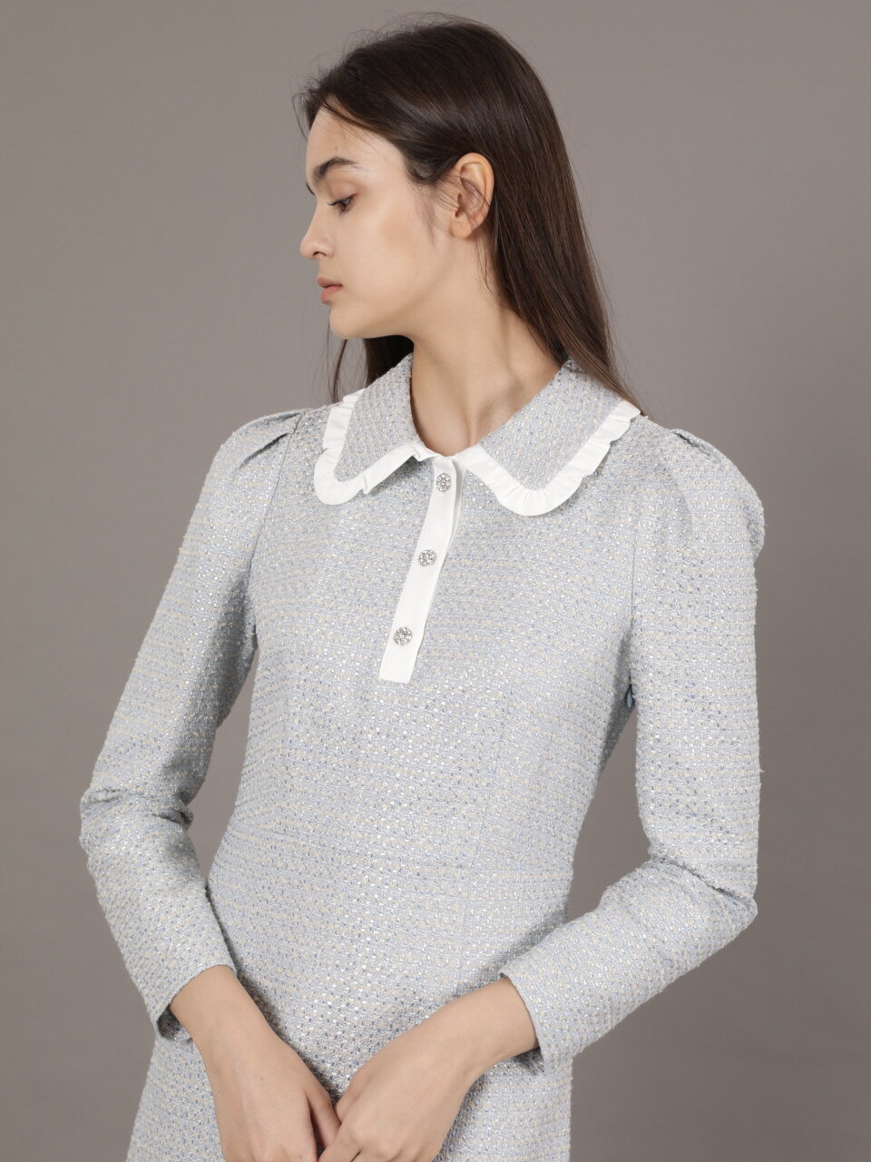 Tweed Jewel Button Dress_SKY BLUE 코엣 트위드 쥬얼버튼 원피스_스카이블루