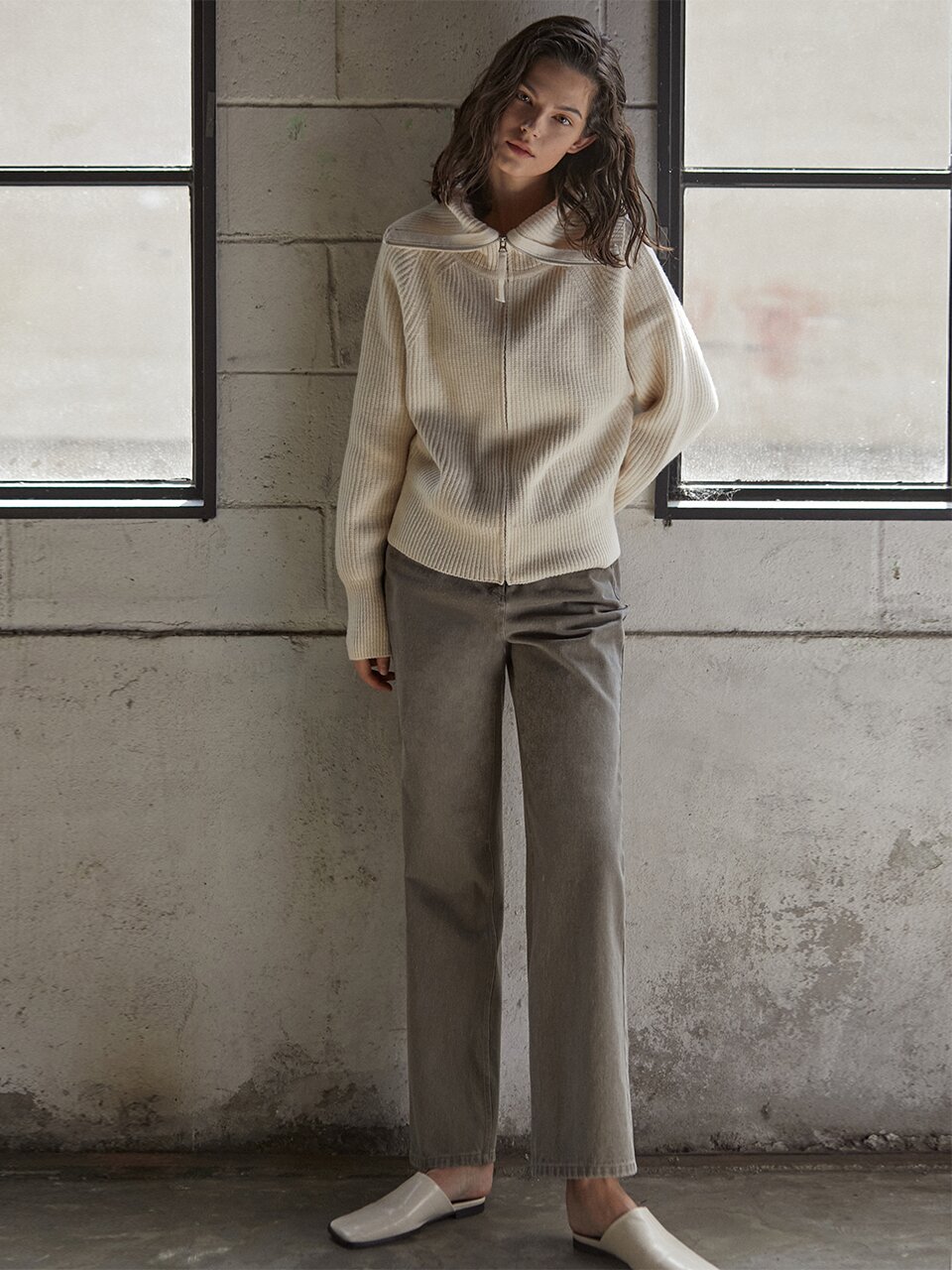 straight cotton pants_BROWN