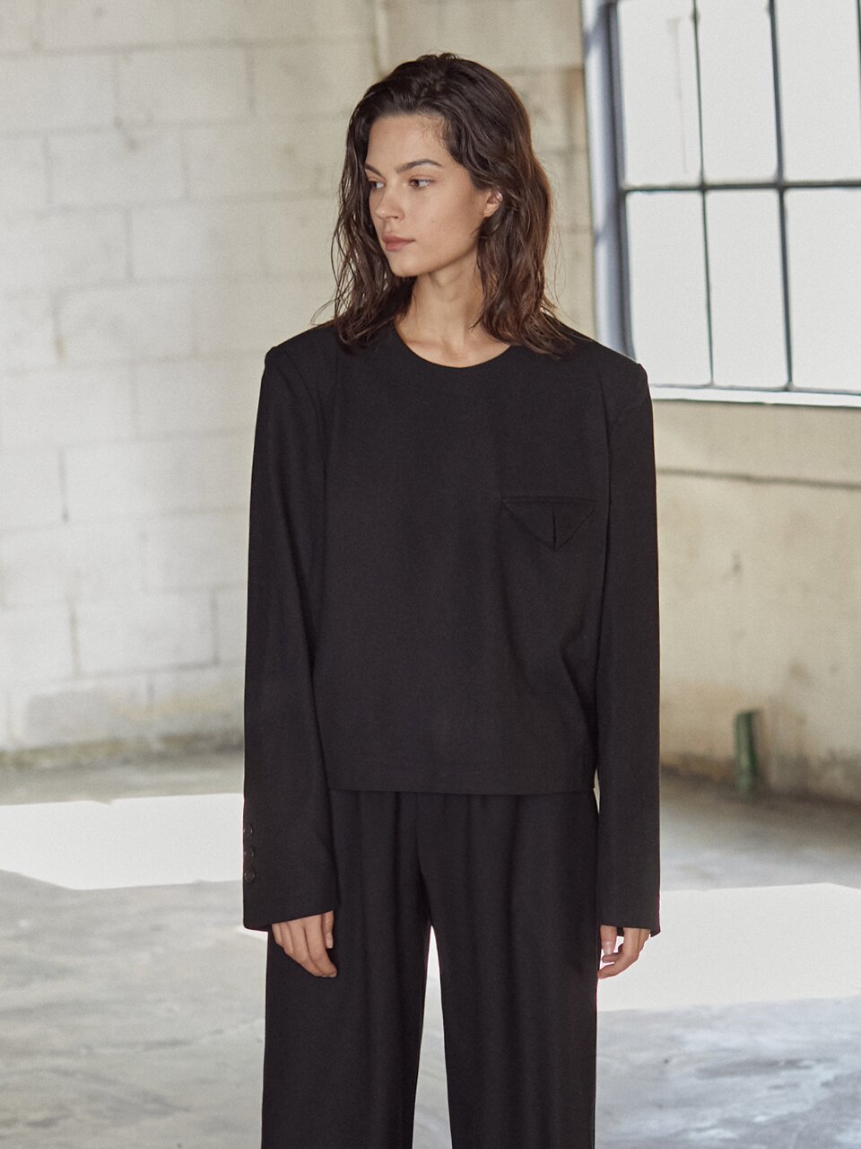 crop wool blouse_BLACK