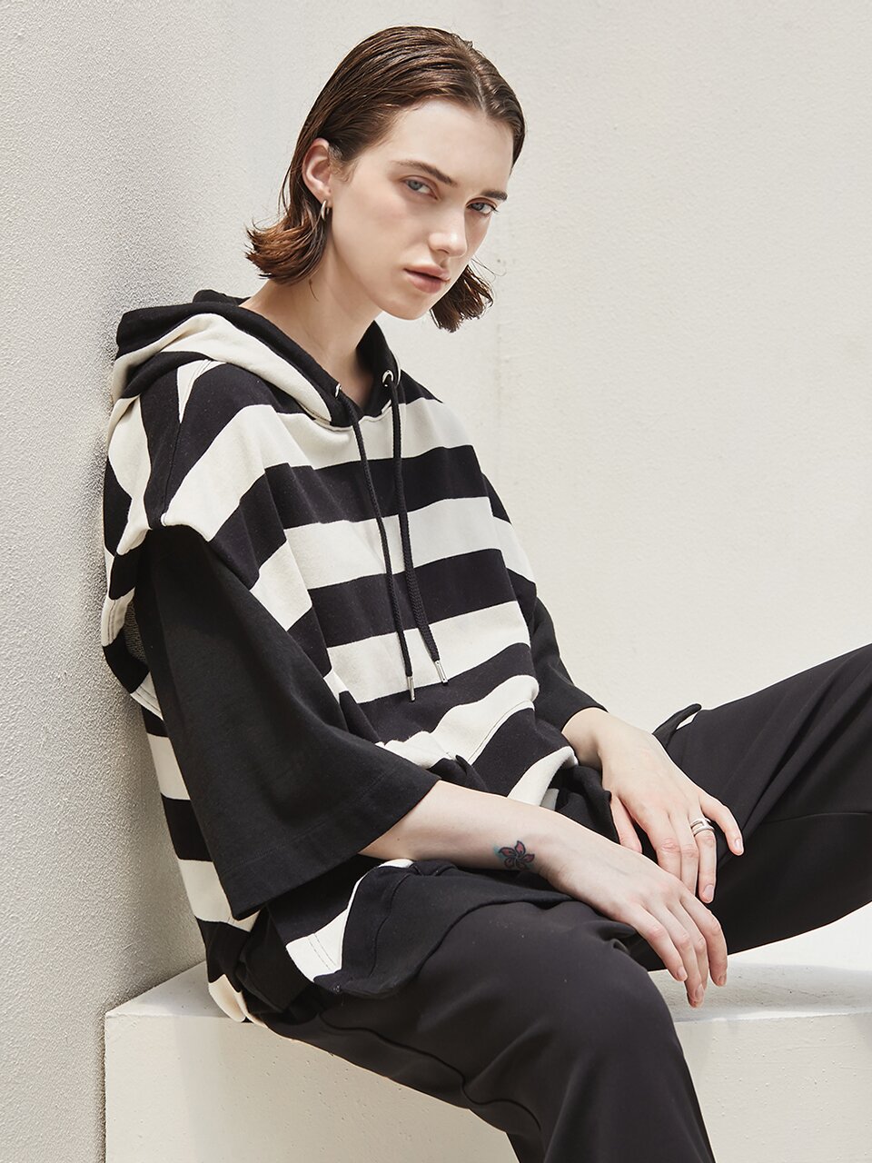 overfit hood long vest_STRIPE