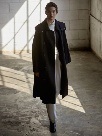 handmade hood long coat_NAVY