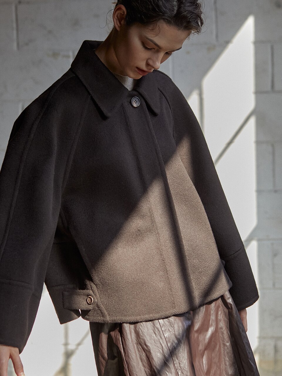 handmade ballonn half coat_BROWN