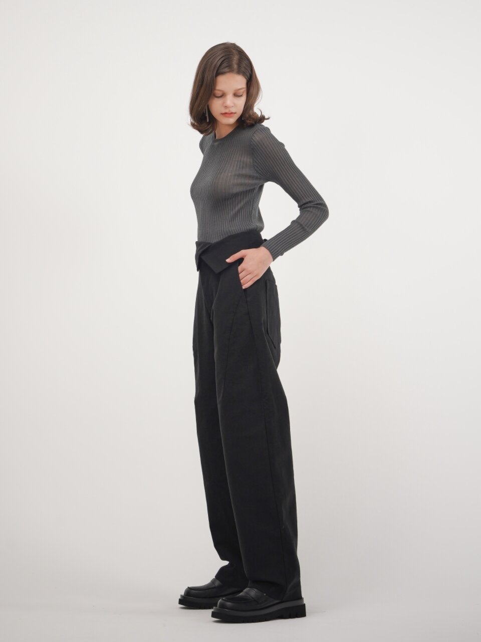 Lapel Detail Loose Pants_Black