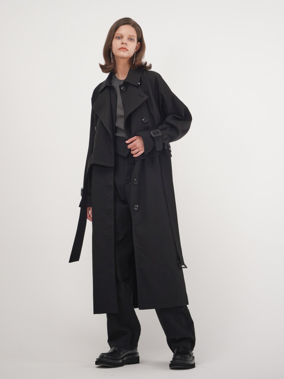Lapel Detail Loose Pants_Black
