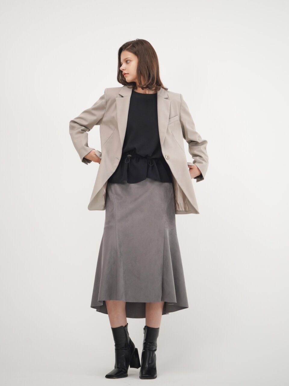 Single Button Tailored Jacket_Beige