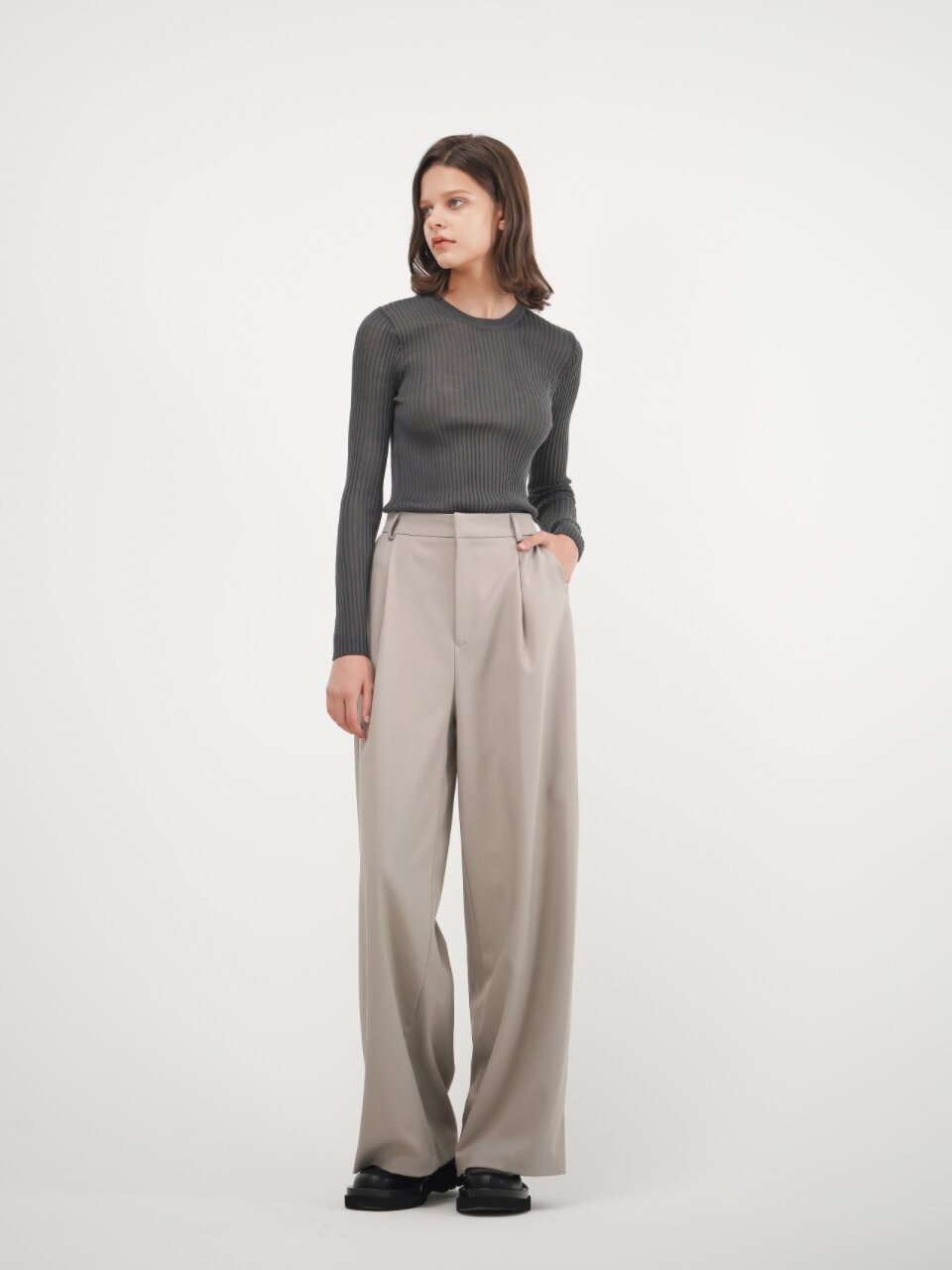 Slim Ribbed Wool Knit_D.Grey
