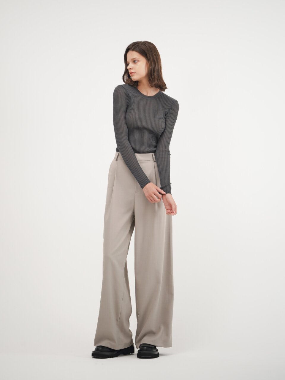 Slim Ribbed Wool Knit_D.Grey