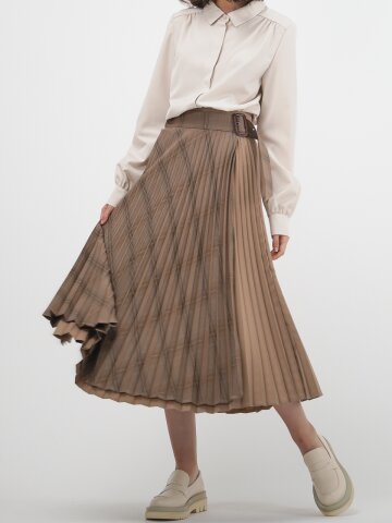 Patched Pleated Wrap Skirt_Sand