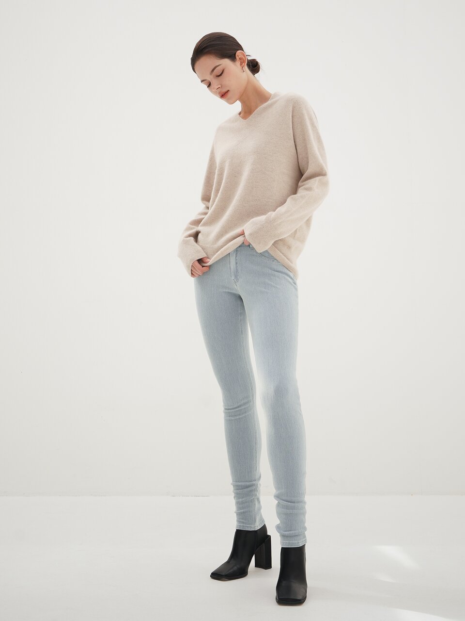 Knit Denim Skinny Pants_L.Blue