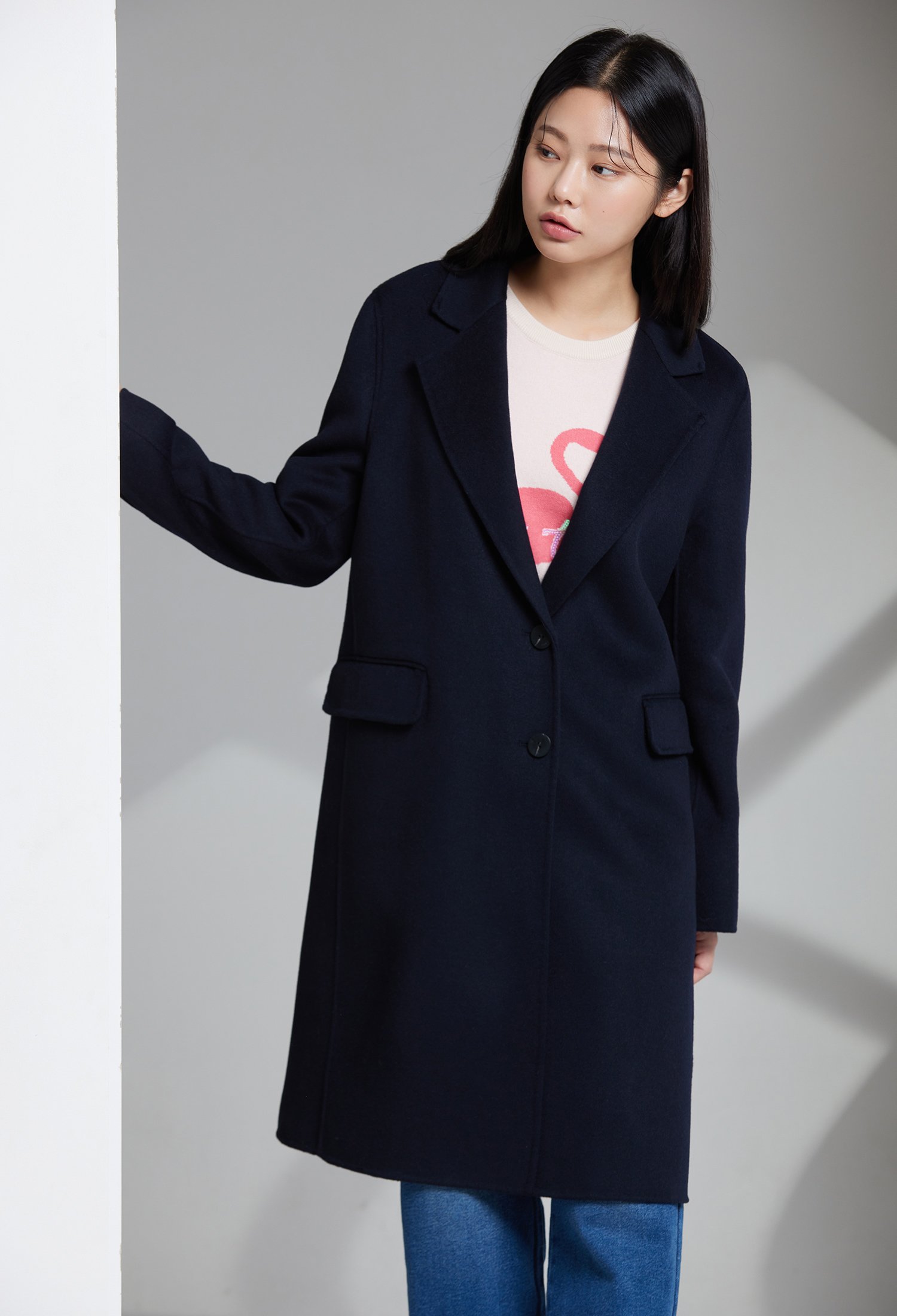 H라인 플랩 포켓 울 코트 (DARK NAVY)