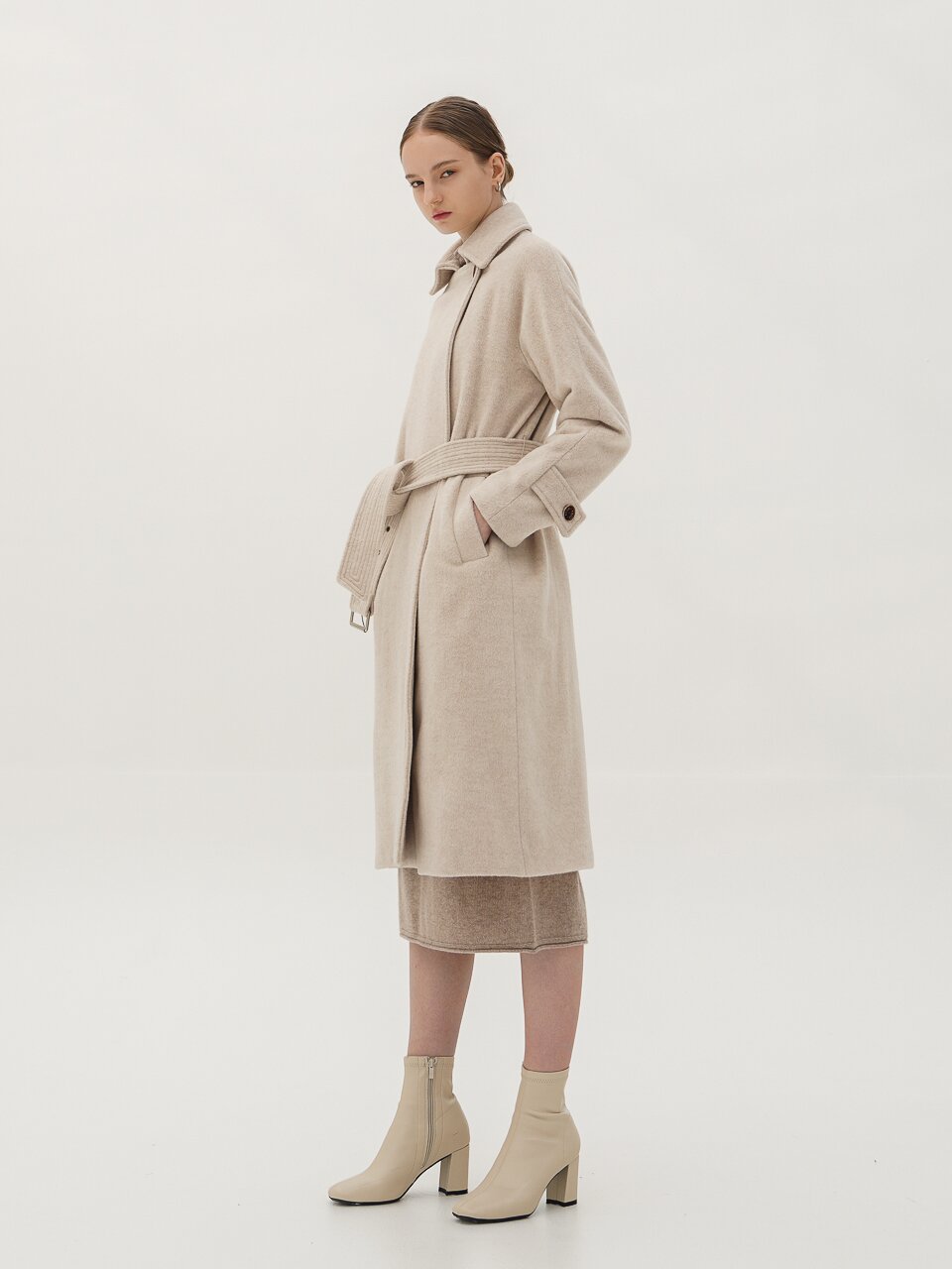 Wool Belted Long Coat_Oatmeal