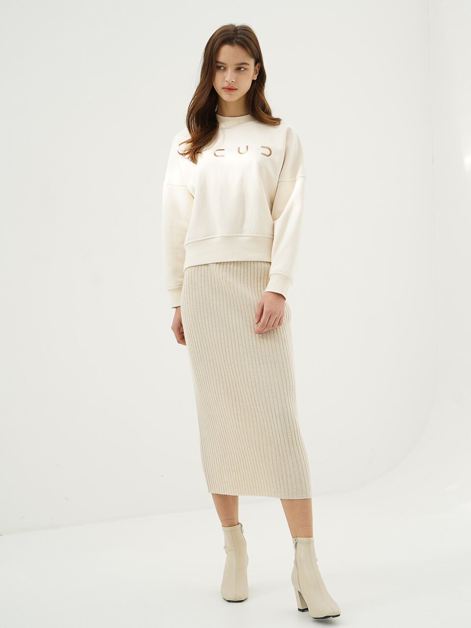 Cashmere Ribbed Knit Skirt_L.Beige