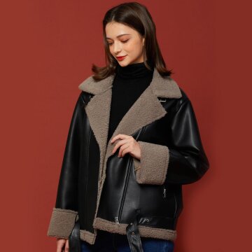 WOMEN 오버핏 무스탕 플리스 자켓 Black Khaki_Gray