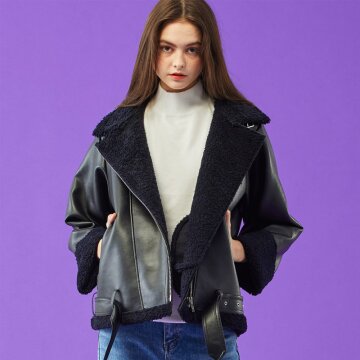 WOMEN 오버핏 무스탕 플리스 자켓 All_Black