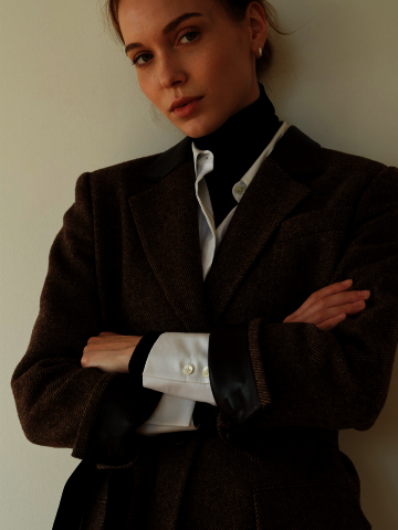 WOOL HERRINGBONE2 HALF COAT