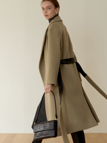 CASHMERE LEATHER BELTED COAT