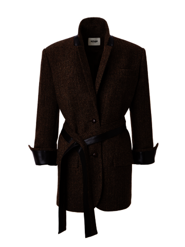 WOOL HERRINGBONE HALF COAT