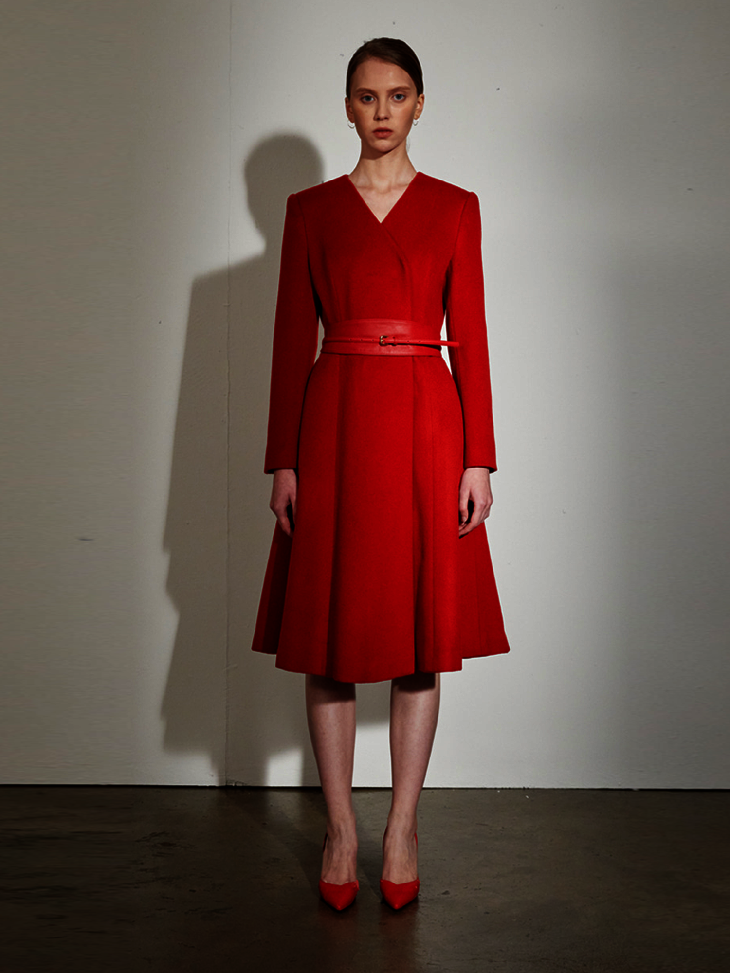 CASHMERE NON COLLAR COAT RED