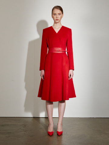 [이화겸착용]CASHMERE NON COLLAR COAT RED