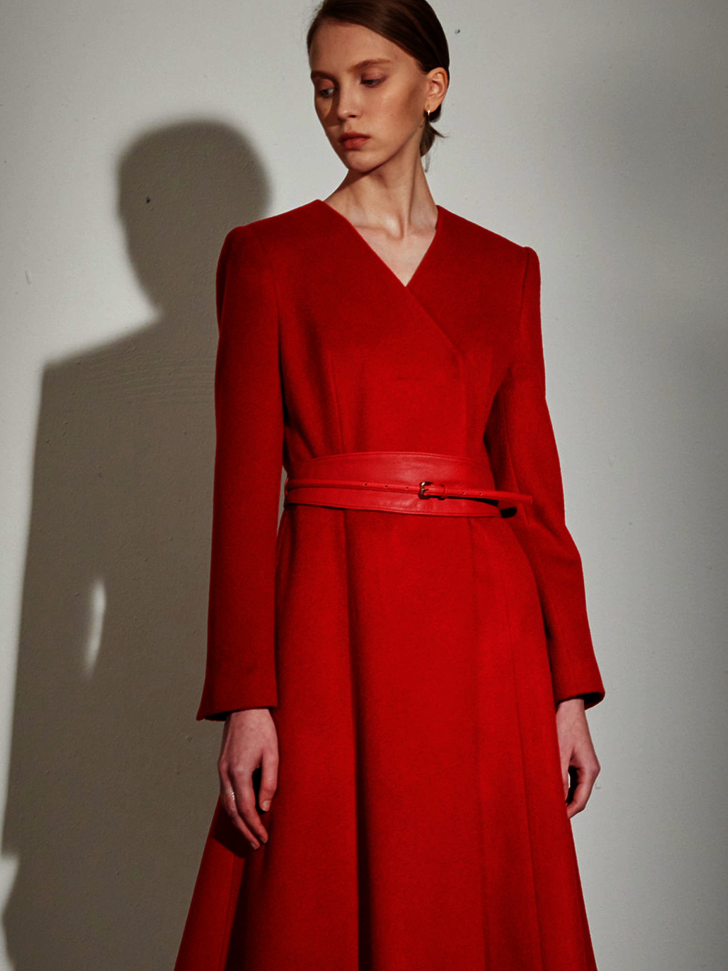 CASHMERE NON COLLAR COAT RED