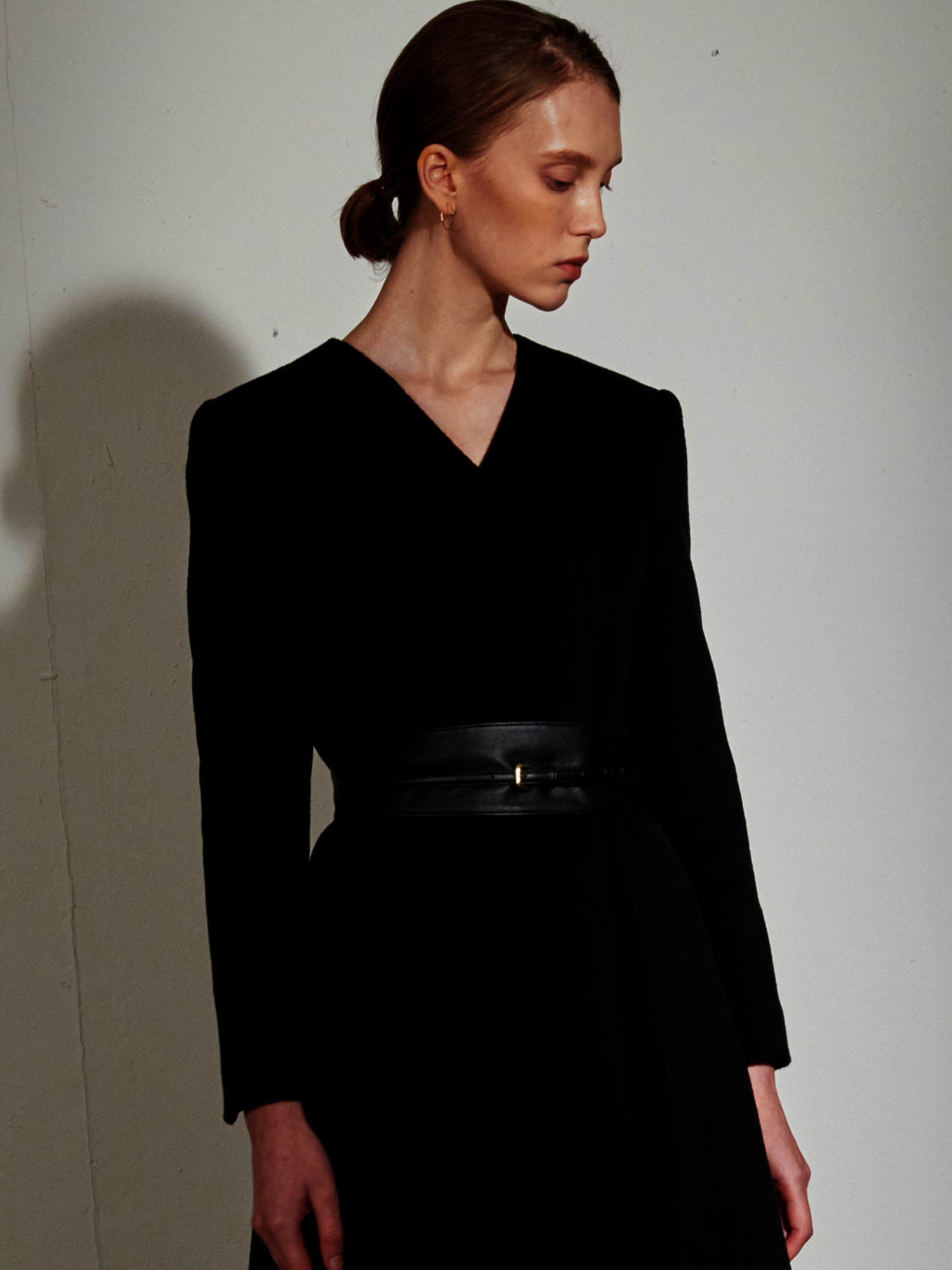 [류현경착용]CASHMERE NON COLLAR COAT BLACK