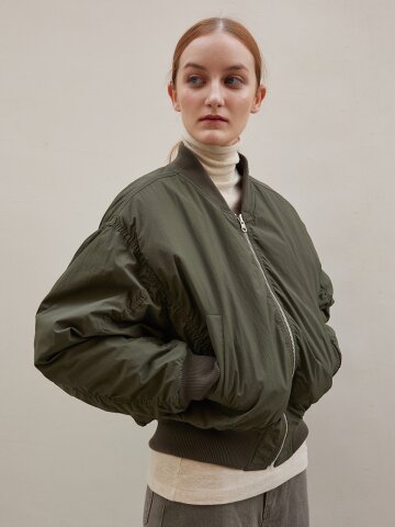 Shirring Crop Air Jumper - Khaki
