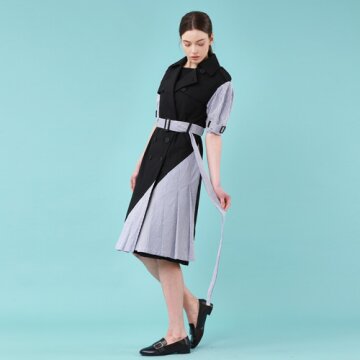 [분더가이스트] 퍼프반팔슬리브 언발란스 트렌치원피스(블랙)