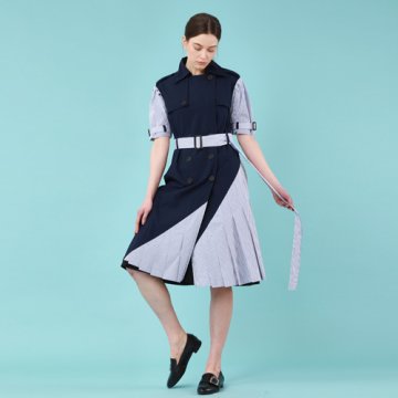 [분더가이스트] 퍼프반팔슬리브 언발란스 트렌치원피스(네이비)