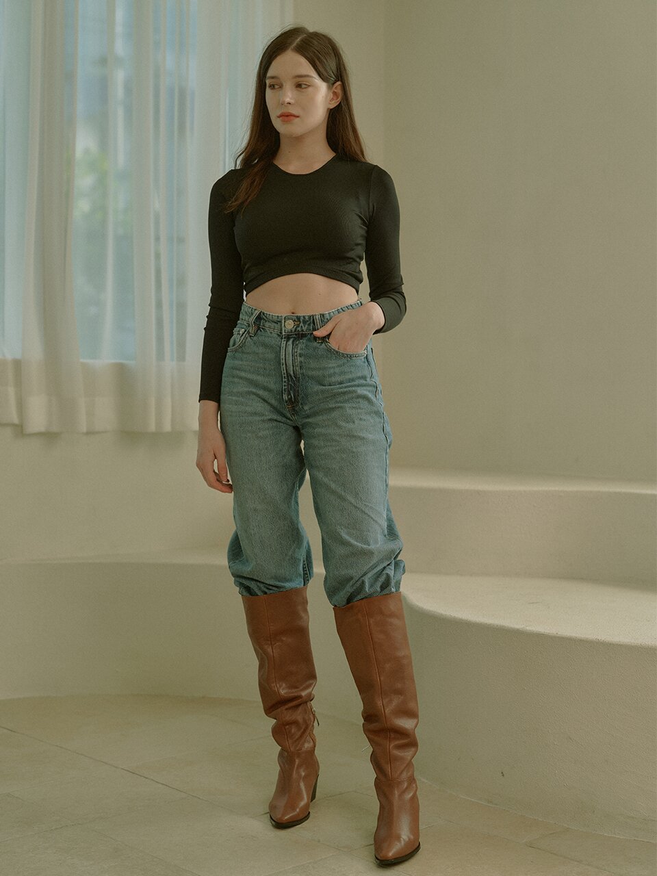 Knee-High Western Long Boots_Camel