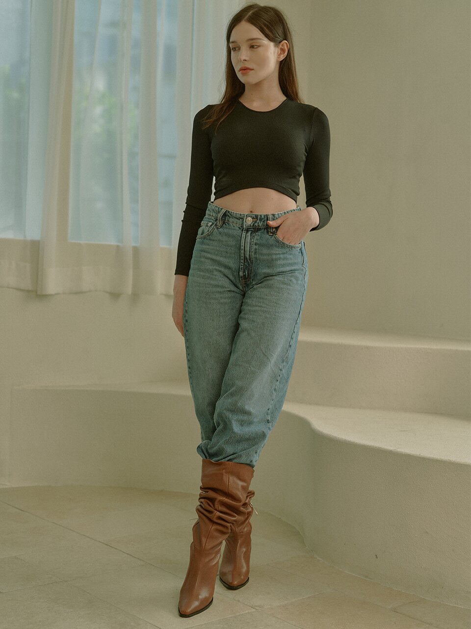 Knee-High Western Long Boots_Camel