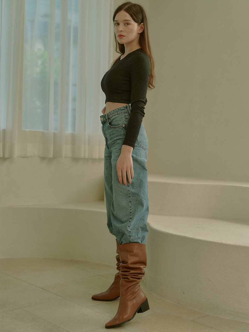 Knee-High Western Long Boots_Camel