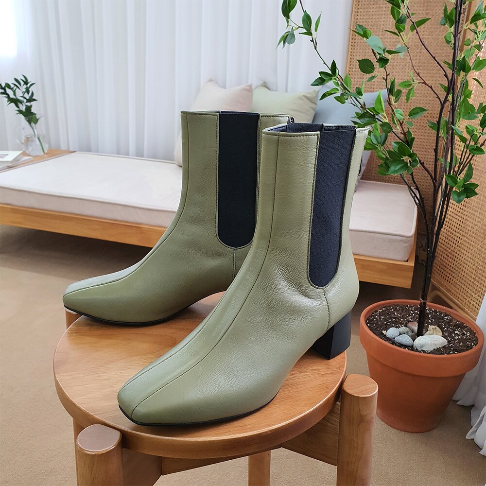 Square Chelsea Boots_Khaki