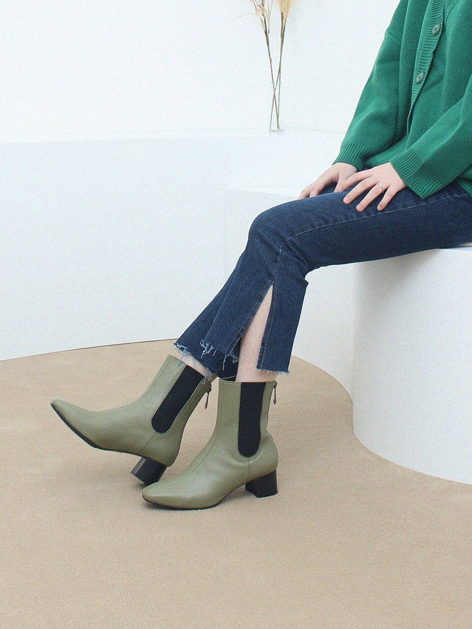 Square Chelsea Boots_Khaki