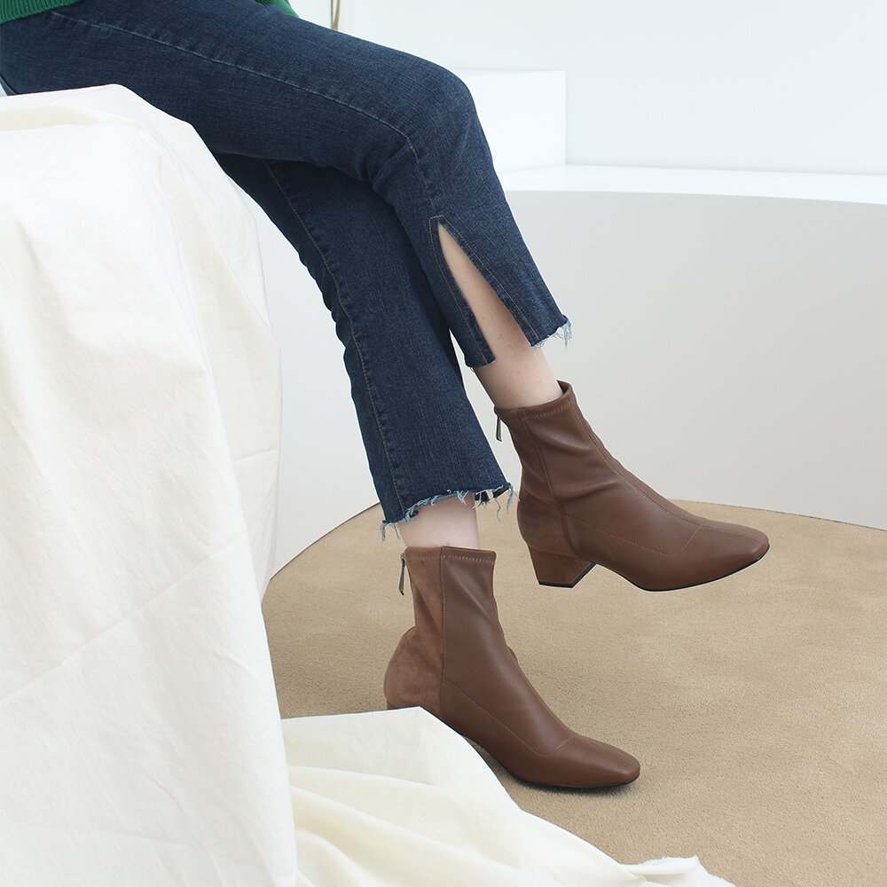 Bi-Leather Socks Boots_Brown