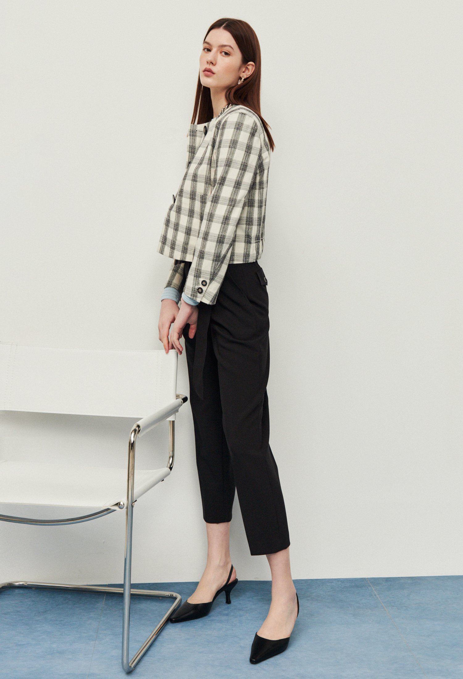 노카라 체크 숏자켓 (GREY)