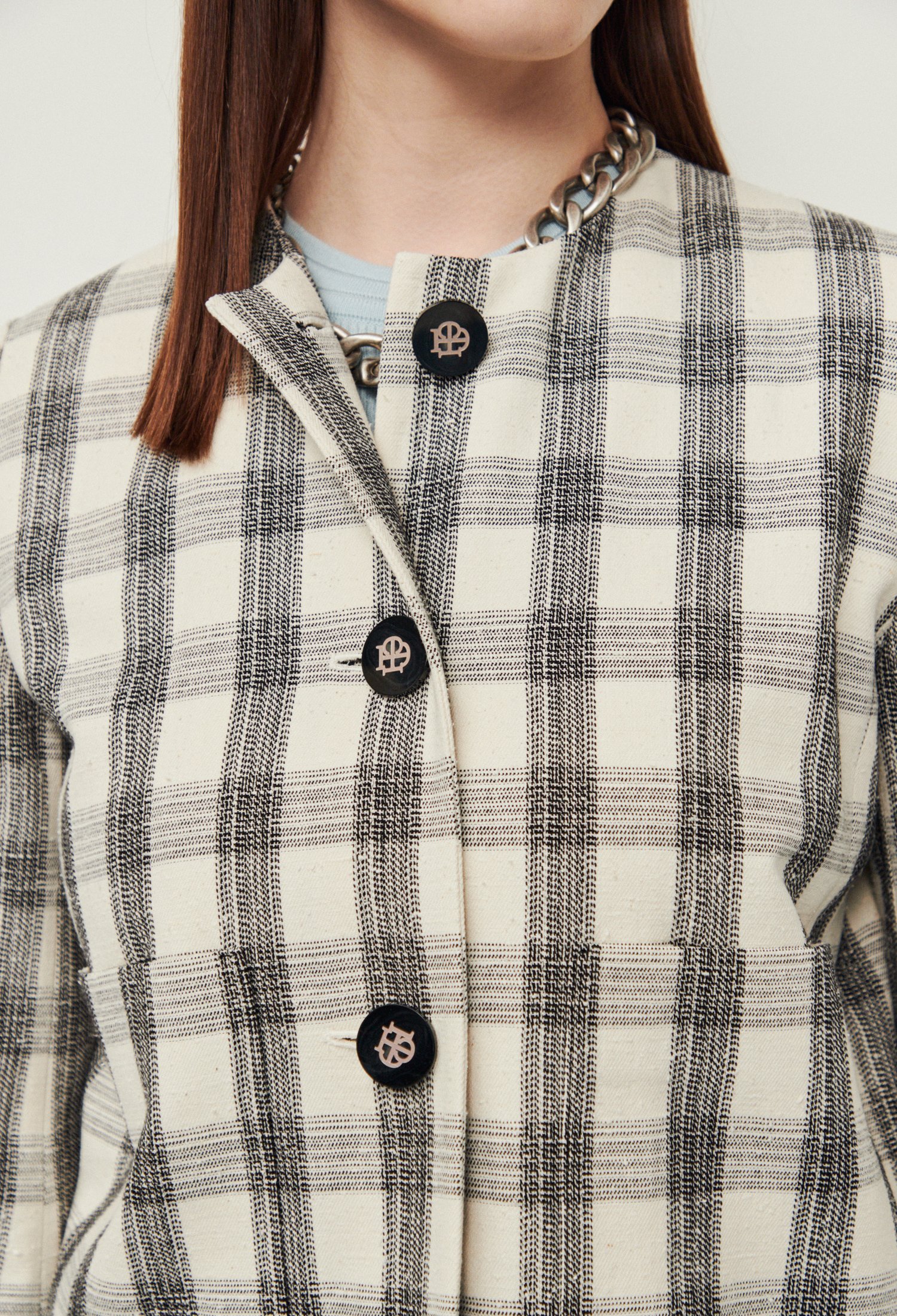 노카라 체크 숏자켓 (GREY)