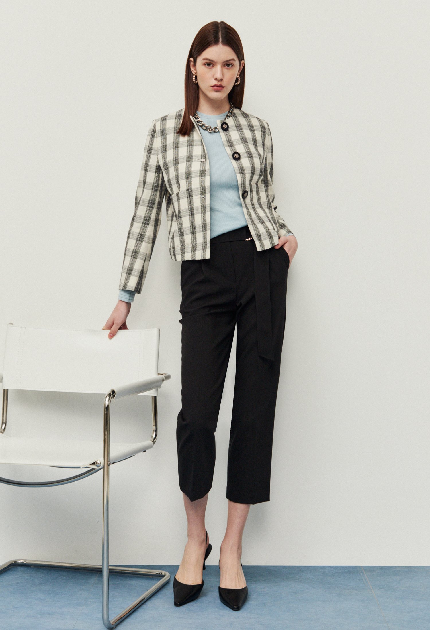 노카라 체크 숏자켓 (GREY)