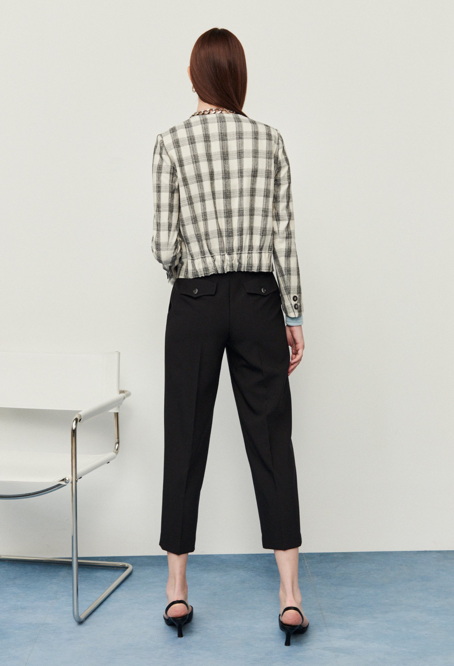 노카라 체크 숏자켓 (GREY)