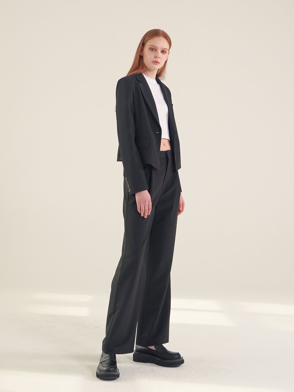 Pintuck Detail Semi Wide Slacks_Black