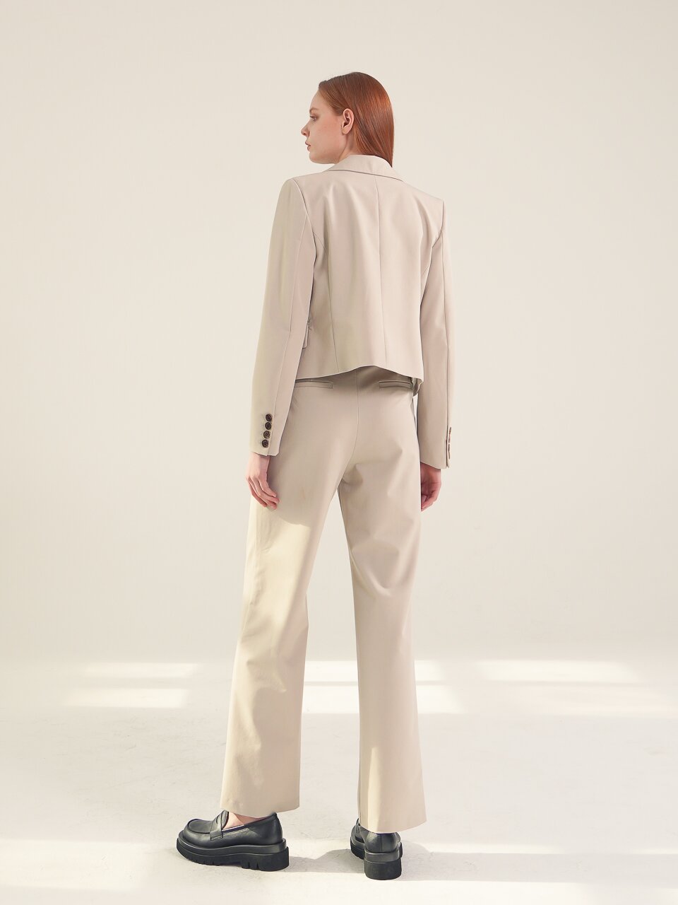 Pintuck Detail Semi Wide Slacks_Beige