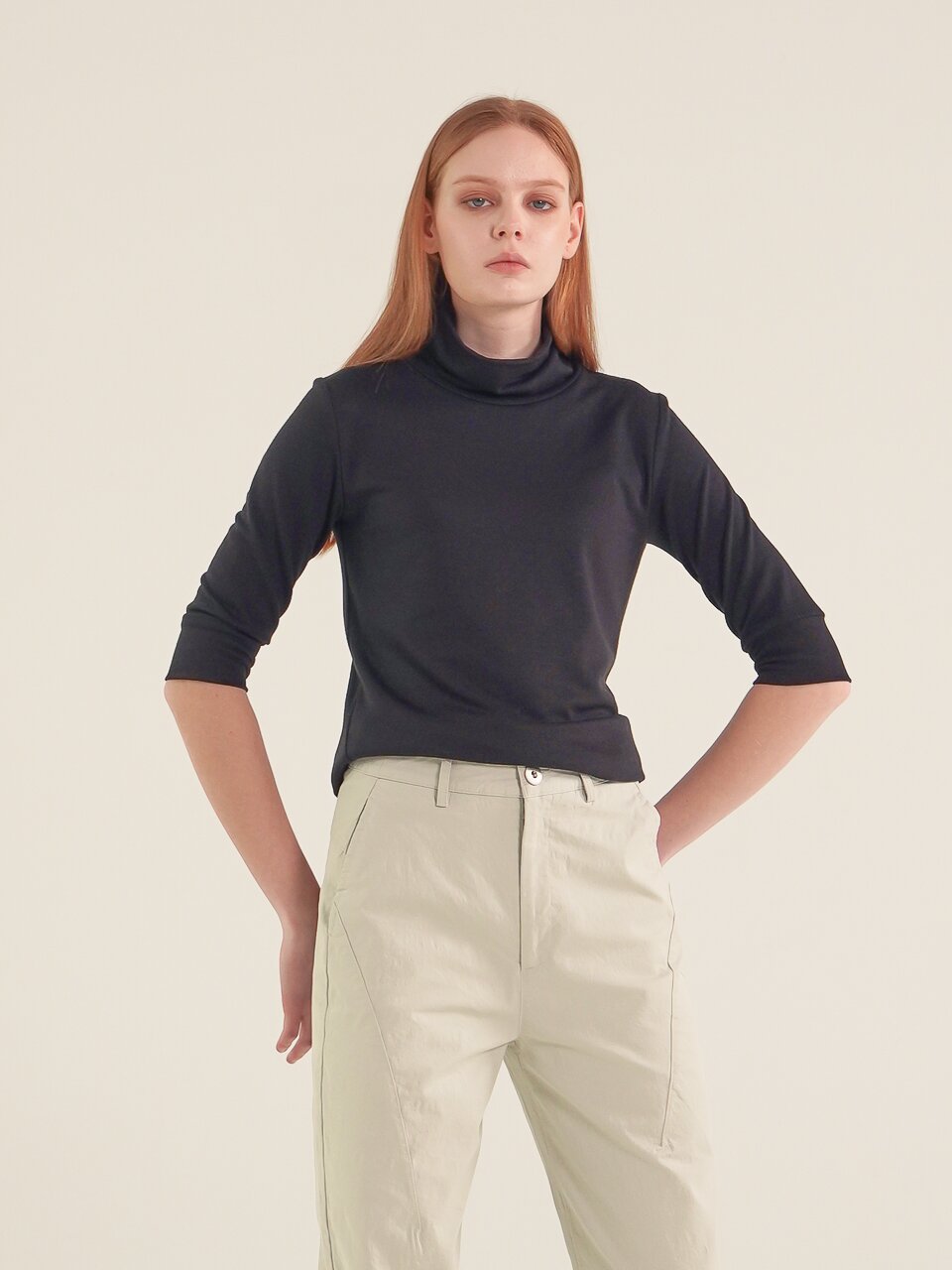 Terry Turtle Neck Top_Black