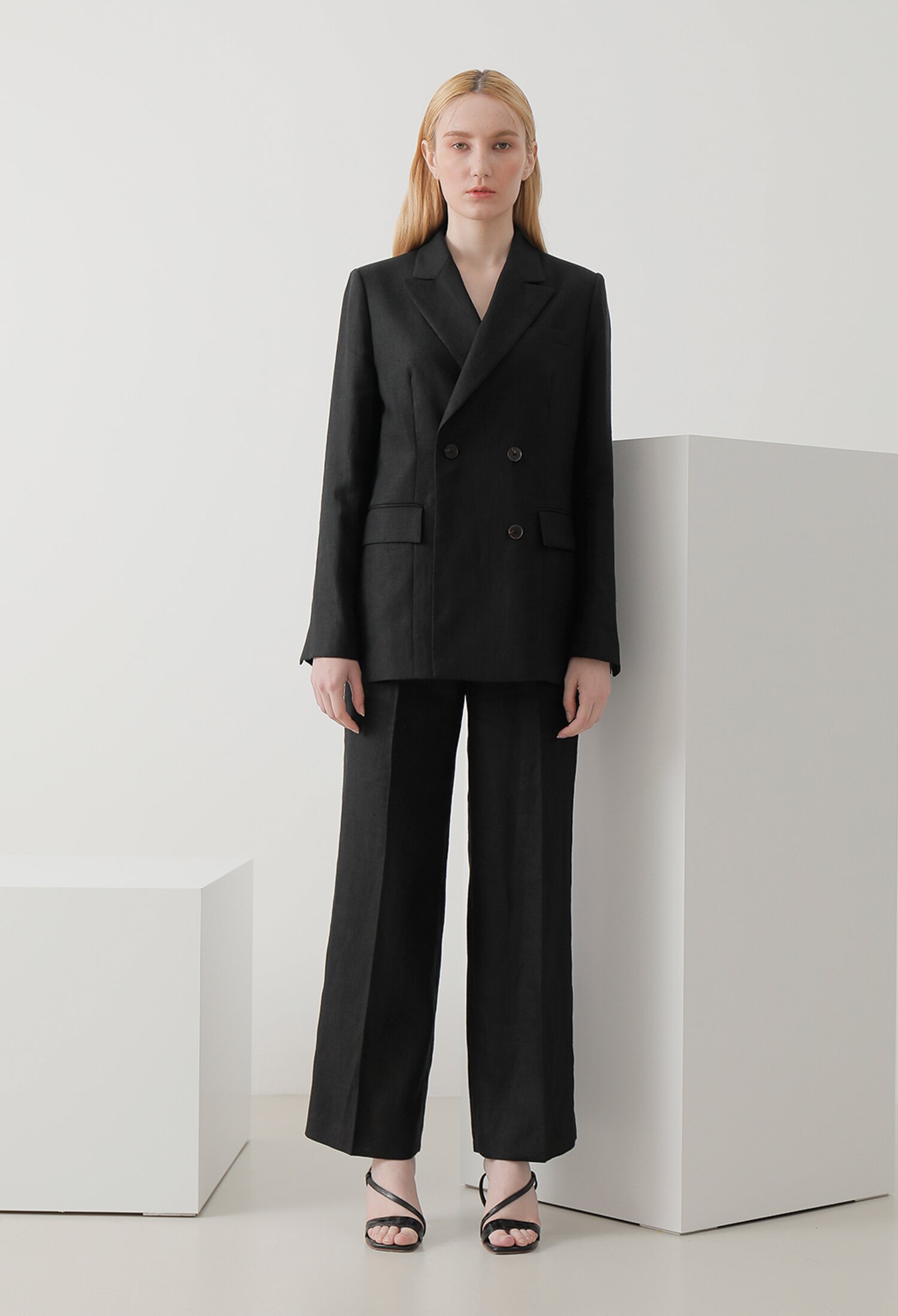 Black Linen Double SUIT