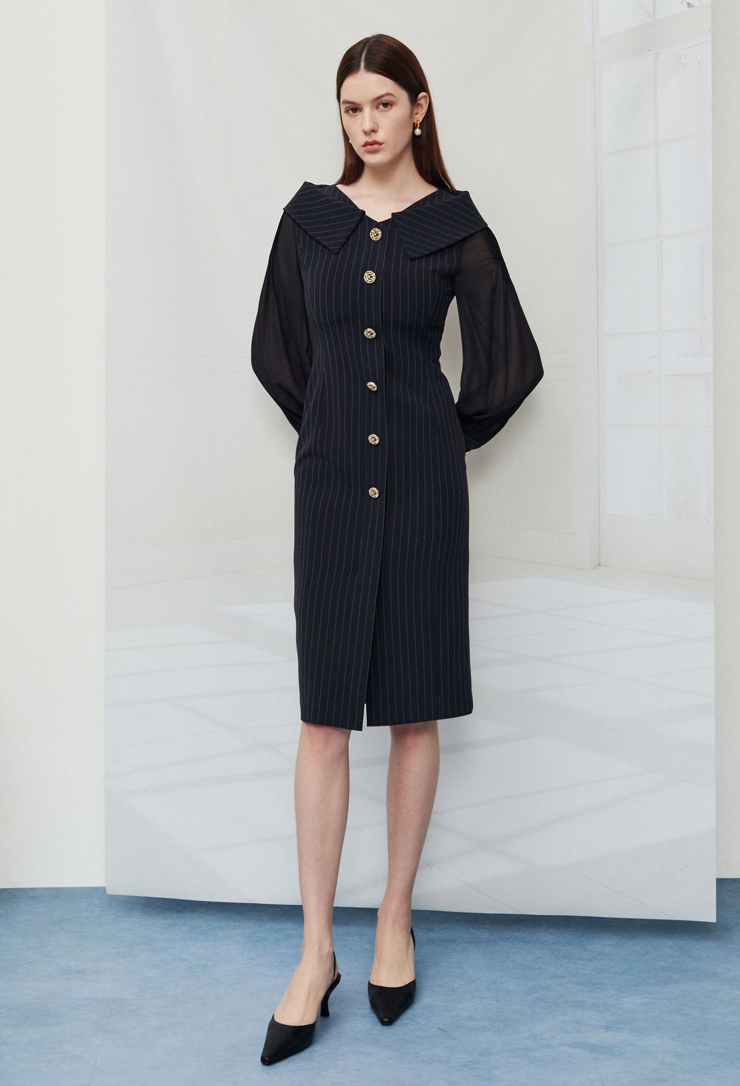 세일러 카라 H라인 원피스 (NAVY)