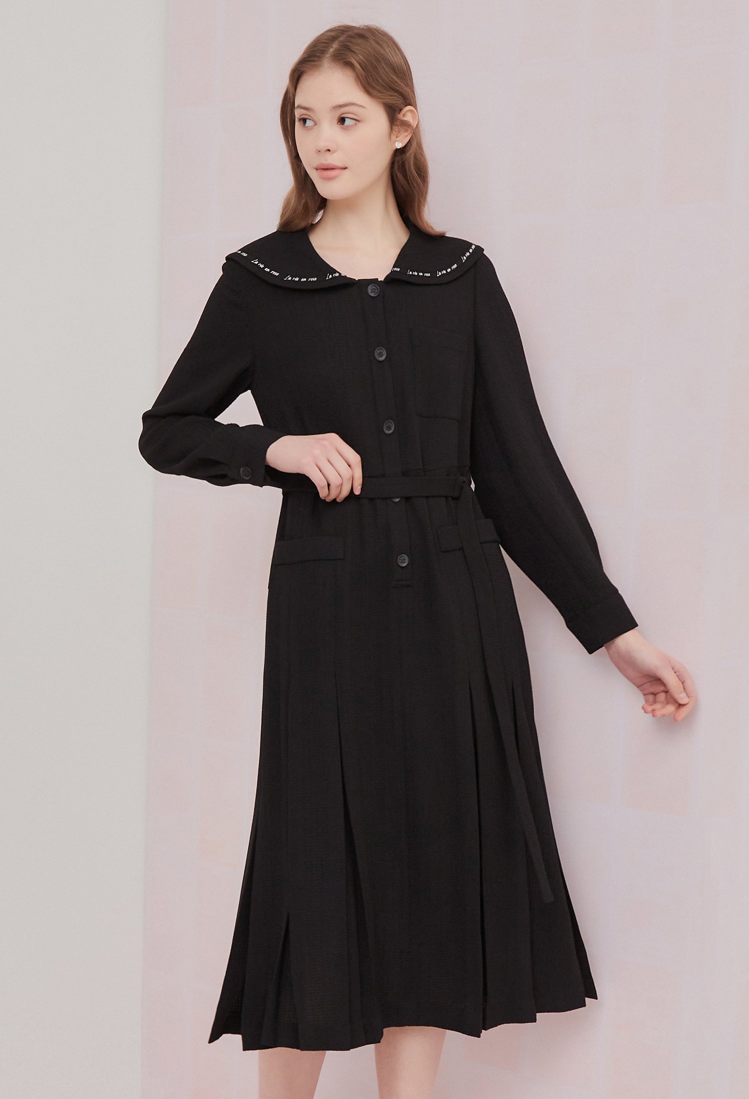 레터링 세일러 칼라 원피스 (BLACK)
